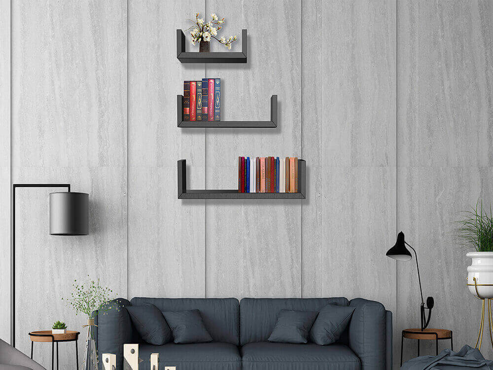 U shaped floating wall shelves